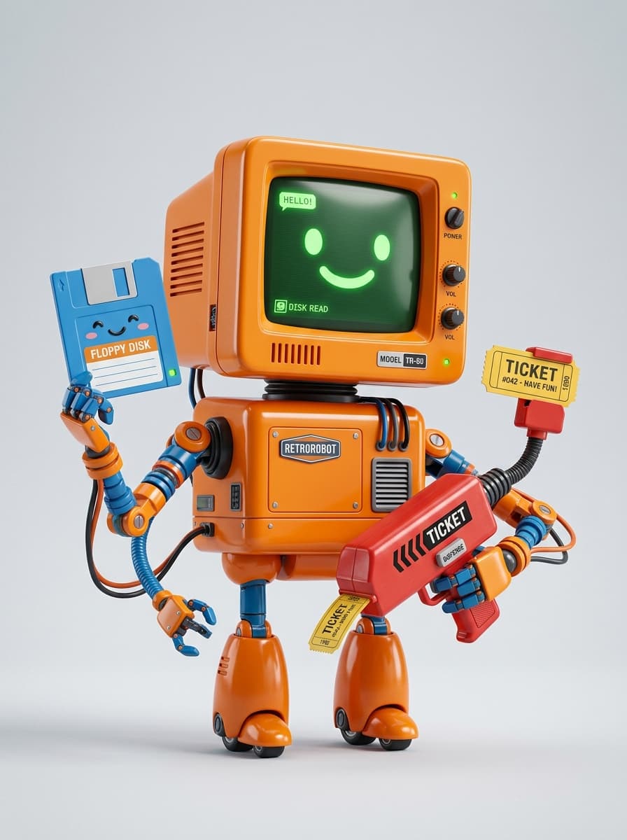 3D retro computer character illustration designed by Kreative Animation Studio